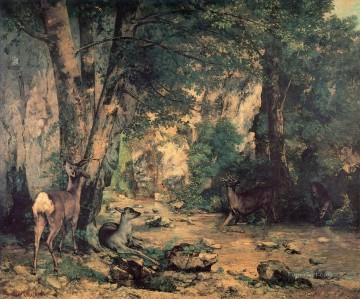 Bosque Painting - Una maraña de ciervos en el arroyo de Plaisir Fountaine Realismo Bosque de Gustave Courbet